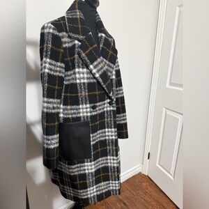 Calvin Klein Black and White Plaid Pea Coat